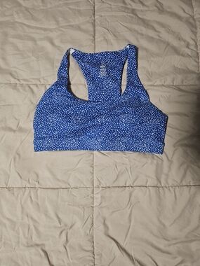 Senita Athletics Blue with White Dot Racerback Sports Bra